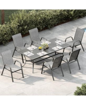 Patio Chairs Set of 6, Outdoor Stackable Dining Chairs with Textilene Fabric