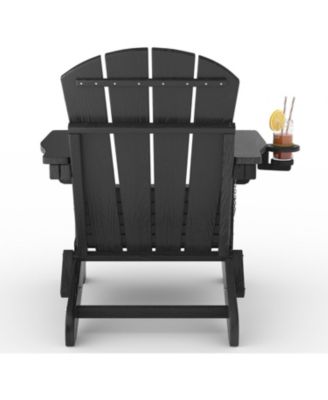 Folding Adirondack Chair Set of 2 with Side Table, HDPE Outdoor Patio Chair with Cup Holder, All Weather Resistent Wooden Textured for patios