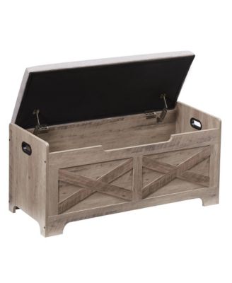 300LBS Capacity Retro Storage Chest - 39.4" Wooden Ottoman Bench with 2 Safety Hinges