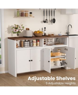 Farmhouse Buffet Sideboard Cabinet with Storage, Coffee Bar with Doors and Adjustable Shelves