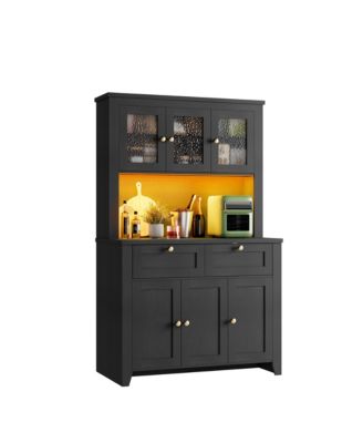 Pantry Cabinet with Charging Station, Kitchen Hutch with Storage Drawers and Adjustable Shelves