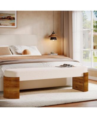 59" Upholstered End of Bed Bench, Modern Entryway Bench with Engineered Wood Frame, Oval Ottoman with Faux Lambswool Fabric