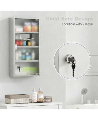 Lockable 4-Tier Stainless Steel Cabinet with Glass Door for Bathroom