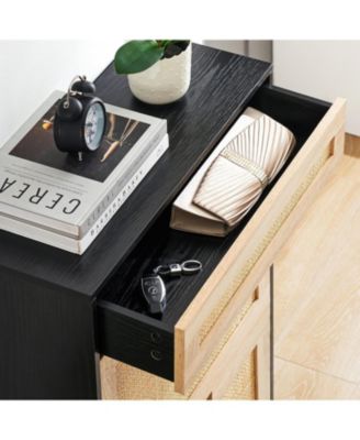 Modern Rattan 3 Flip Door Shoe Cabinet - Freestanding Entryway/Hallway Storage Organizer