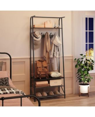 60cm Hall Tree - 5 Hooks 4-Tier Shelf Metal & MDF Entryway Storage Organizer