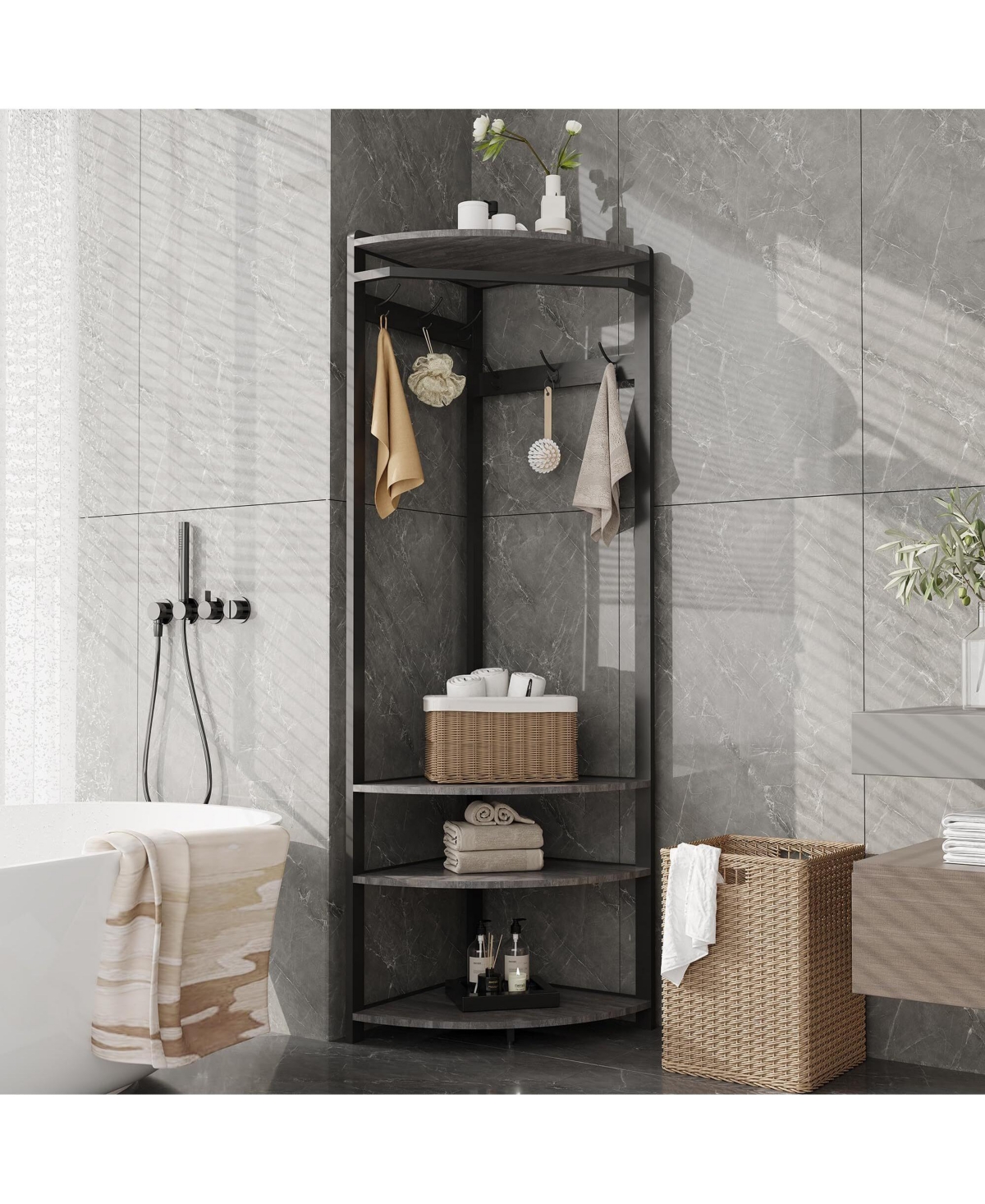 gaomon 6 Double Hooks Corner Coat Rack