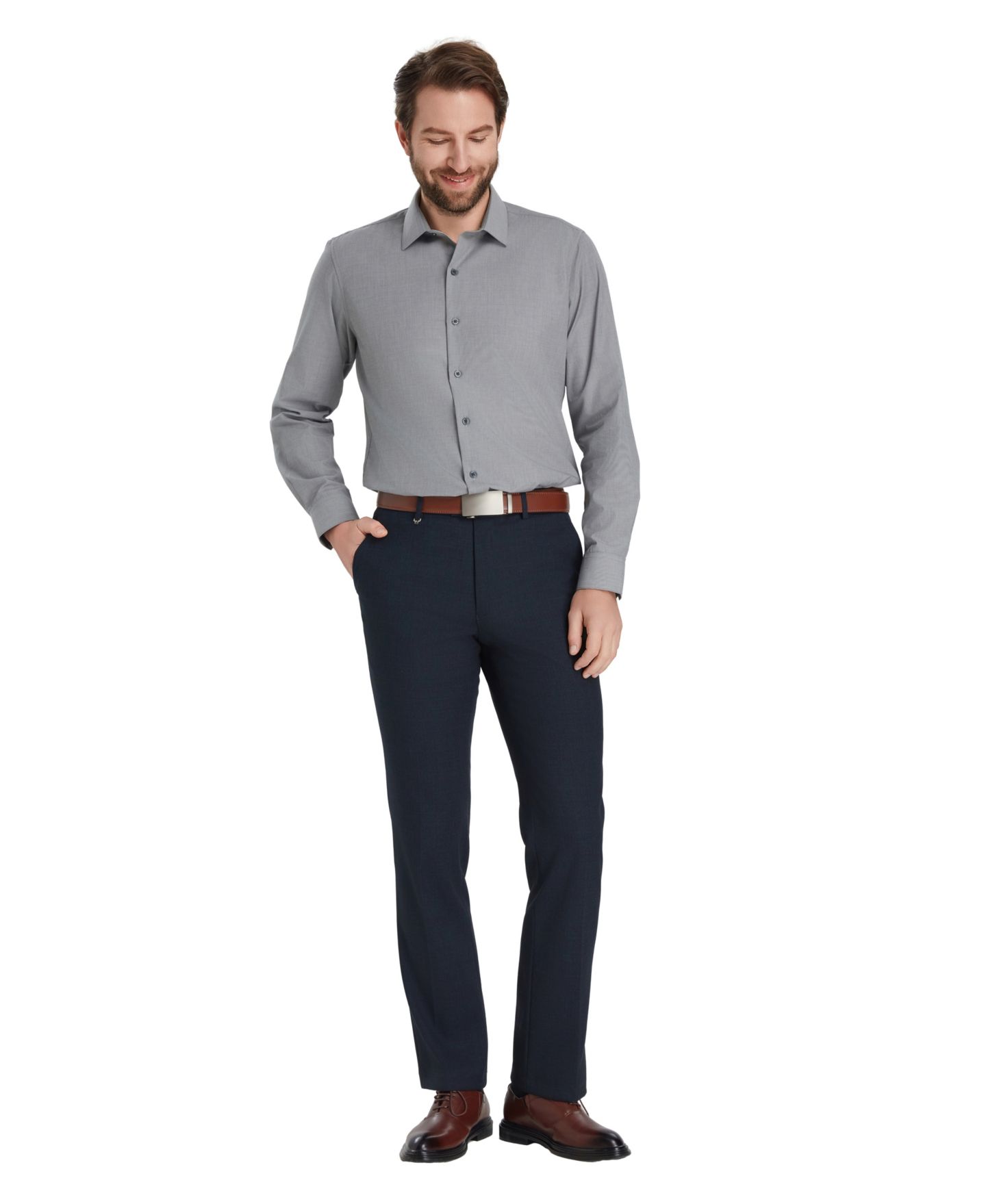 Мужская рубашка Alfani Slim-Fit Solid Dress Shirt, цвет: Угольный — фото 3
