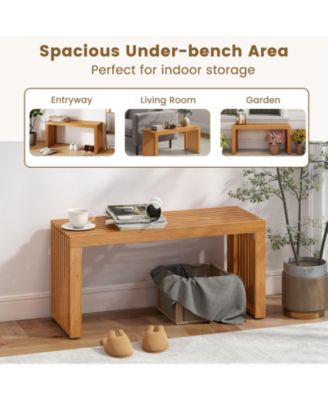 36 Inch Patio Bench All-Slat Acacia Wood Loveseat for 2 People 800 lbs Capacity