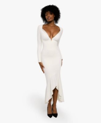 Women's Shapewear Long Sleeve Lace Trim Sculpting Mermaid Maxi Dress