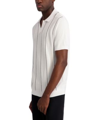 Men's Vertical Stripe Textured Johnny Collar Polo Shirt