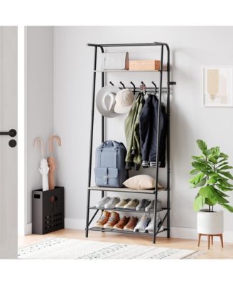 Metal & MDF 60cm Hall Tree - 5 Hooks 4-Tier Shelf Entryway Storage Organizer