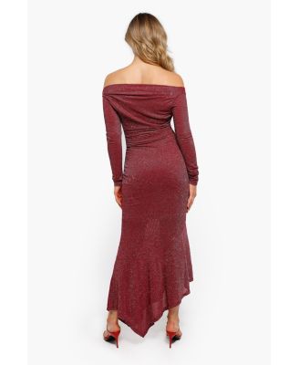 Women's Shapewear Metallic Knit Long Sleeve Slim Mermaid Maxi Dress