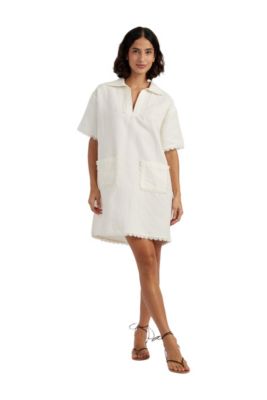 Women's Linen-Blend Scallop Tunic Dress