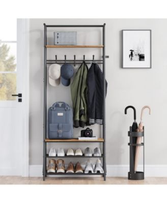 60cm Entryway Hall Tree - 5 Hooks 4-Tier Shelf Metal & MDF Storage Rack