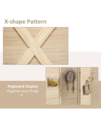 4.7' 4 Panel Room Divider with Pegboard Display for Indoor