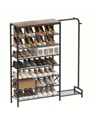 3-in-1 Shoe & Coat Rack, 8 Tier Storage, Adjustable Hooks, Sturdy Frame