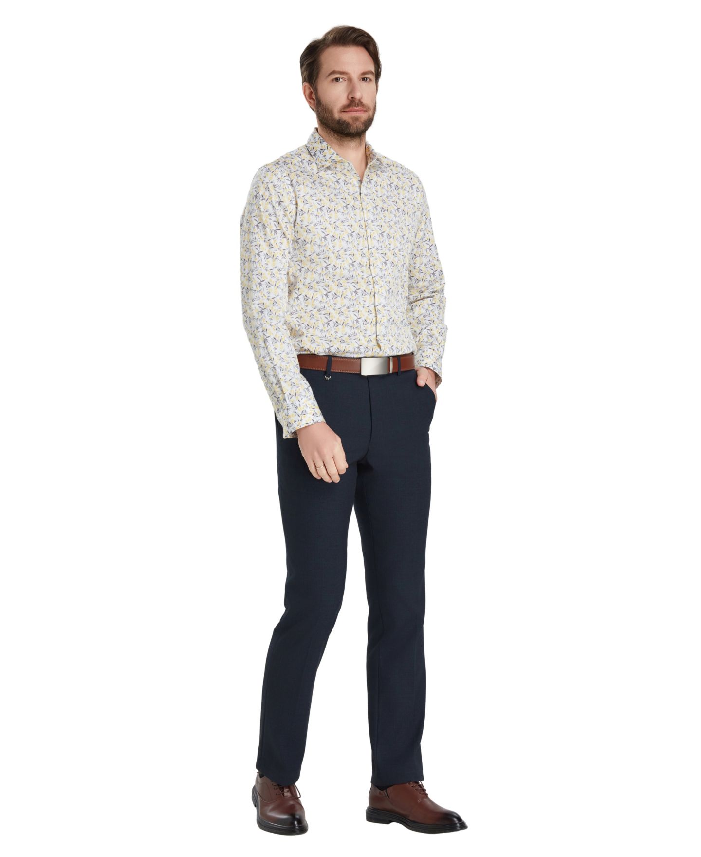 Мужская рубашка Bar III Slim-Fit Florian Ditsy Dress Shirt, цвет: Citron — фото 3