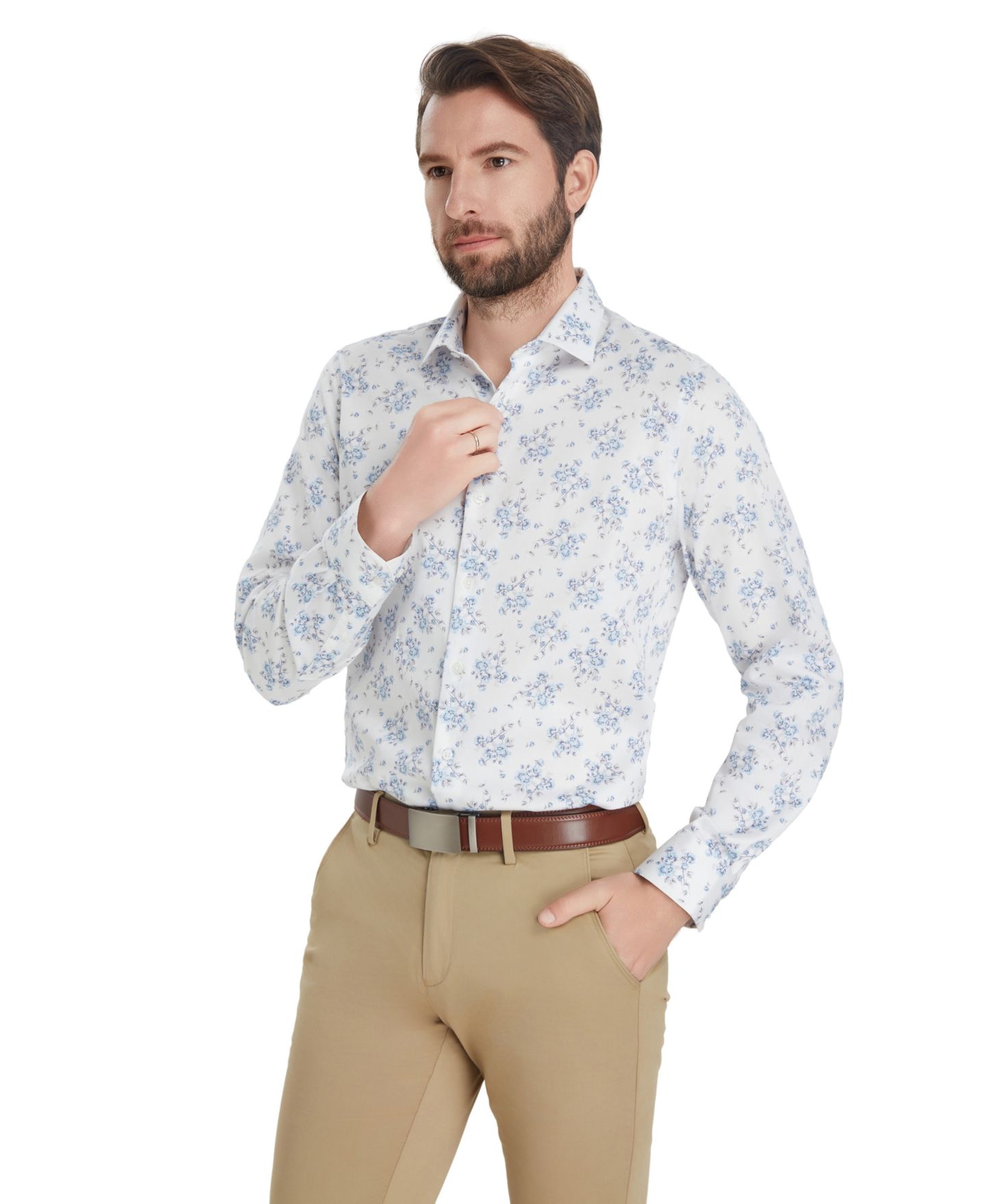 Мужская рубашка Bar III Slim-Fit Spread Collared Dress Shirt, цвет: Белый / Синий — фото 3