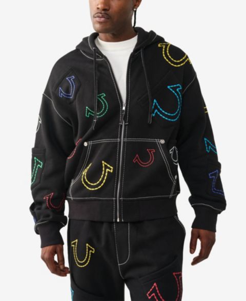 Мужское худи True Religion Long-Sleeve Zipper, цвет: Угольно-чёрный