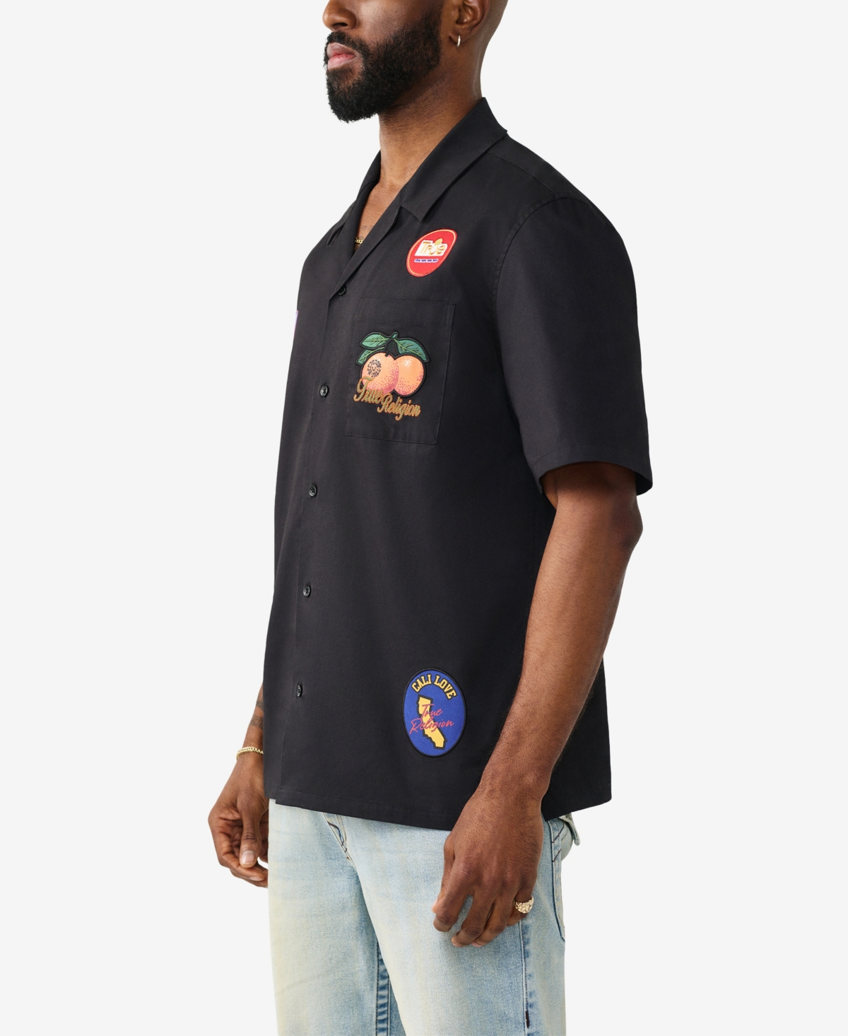 True Religion Men's Short-Sleeve Twill Camp-Collar Shirt