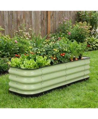 Galvanized Raised Garden Bed, Self-Watering Planter Box with Drainage Plug and Water Reservoir