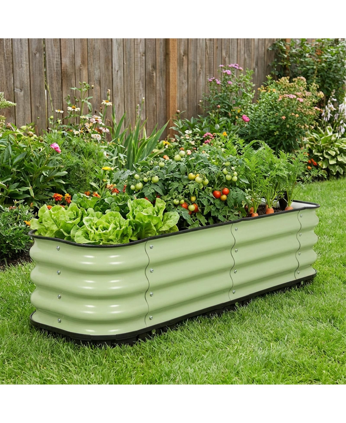 Aoodor Galvanized Raised Garden Bed, Self-Watering Planter Box with Drainage Plug and Water Reservoir