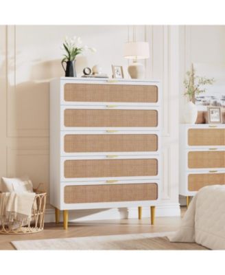 gaomon Modern Rattan 5-Drawer Dresser - Deep Storage, Wide Top, for Bedroom  - Macy's