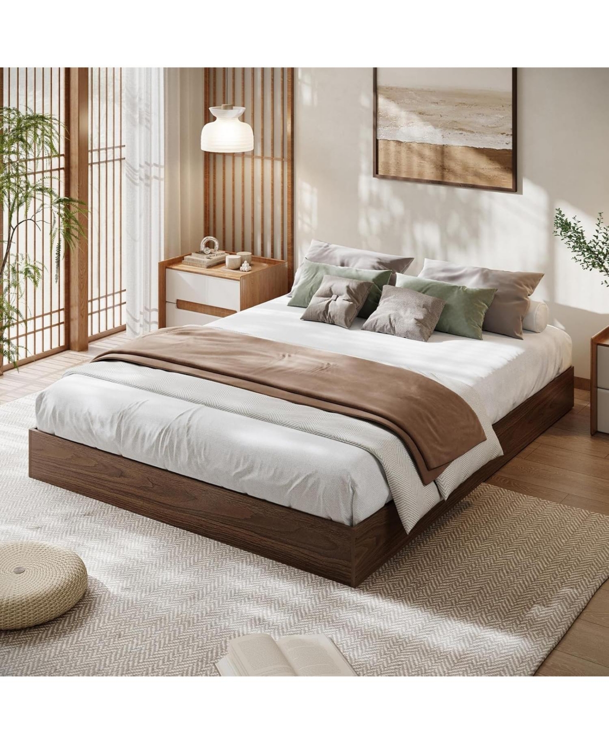 gaomon Wood Platform Bed Frame, Wooden Bed Frame Without Headboard, Wood Slat Support, No Box Spring Needed, Easy Assembly, Walnut