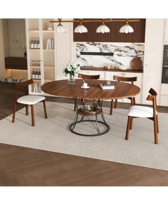 43" Round Extendable Dining Table Set for 4-6 with 4 Solid Wood Chairs