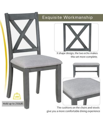  6-Piece Solid Wood Foldable Dining Set with Bench