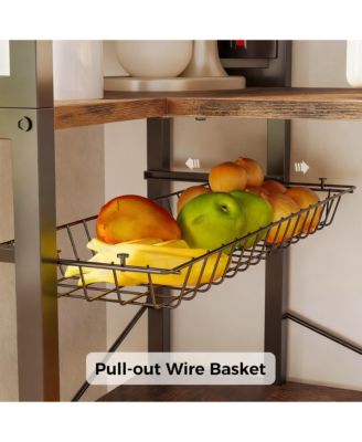 5-Tier Corner Microwave Stand with Storage, Hooks, and Power Outlet