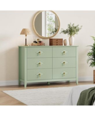 Fluted 6 Drawer Dresser, 47.2" Wide Modern Wooden Chest for Bedroom, Living Room, Entryway
