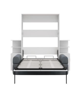  Queen Size Wall Murphy Bed with Sofa and Storage Cabinets
