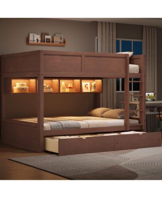 Full XL over Full XL Bunk Bed with Storage, LED, 2 Drawers