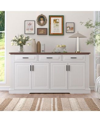 63" Fluted Sideboard Buffet Cabinet with 4 Doors & 3 Drawers