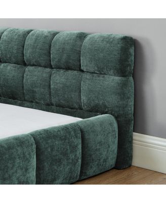  King Upholstered Bed Frame with Chenille Fabric, No Box Spring Needed