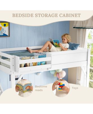 Twin Loft Bed with Wardrobe, Storage, Shelves, Guardrails, Stairs