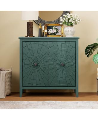 Vintage Sideboard Cabinet, Hand-Painted Green, Hidden Storage, Easy Clean Base