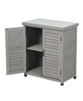 Potting Bench with Storage Cabinet and Metal Table Top