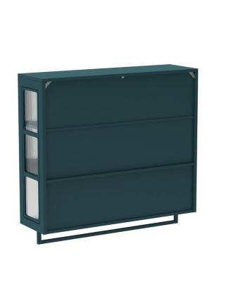 Bathroom Wall Cabinet, 3-Door Wooden Cabinet with Open/Hidden Storage