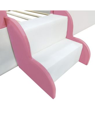  King Size Upholstered Daybed Frame with Fence and Stairs