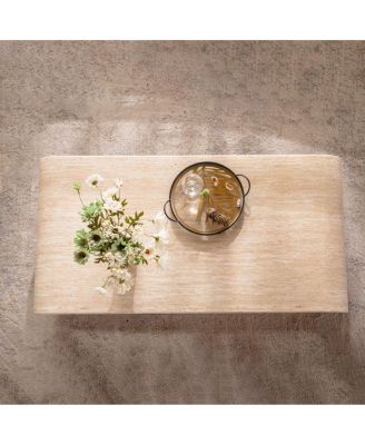 Modern Open-Frame Curved Light Wood Coffee Table with Storage