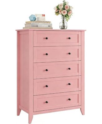 5-Drawer Tall Dresser for Bedroom, Modern Wooden Storage Chest with Metal Knobs for Closet, Living Room