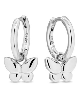 Rhodium Plated Sterling Silver Butterfly Hoop Earrings