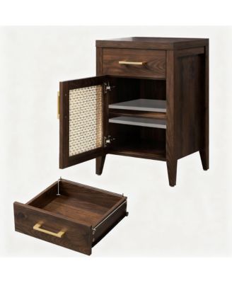 Mid-Century Modern Nightstand with Espresso Walnut Finish and Storage