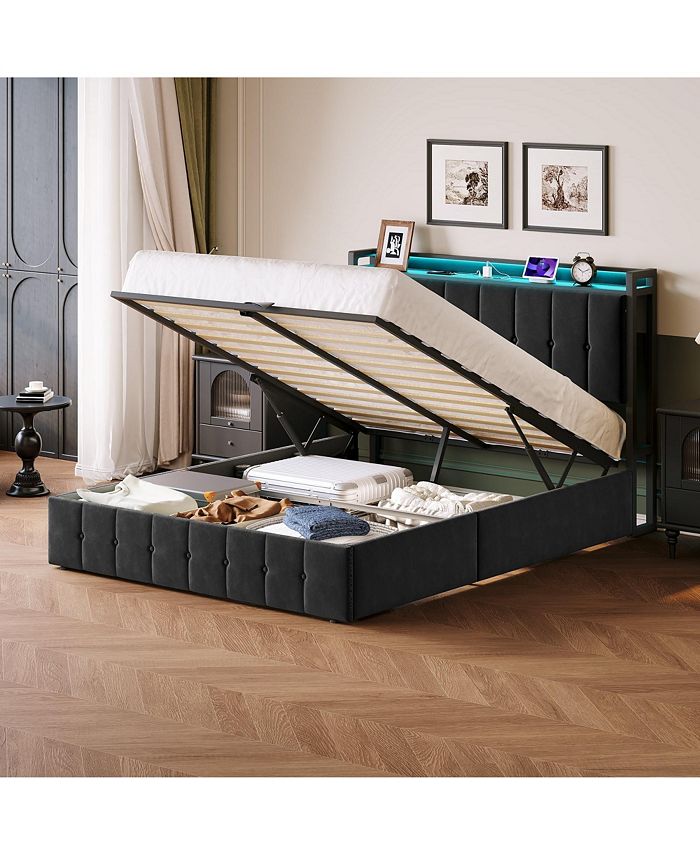 Gaomon Lift Up Upholstered Bed with Storage Headboard
