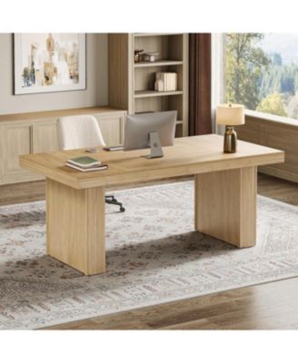 63" Executive Desk, Modern Executive Office Desk with Thickened Desktop and Heavy-Duty Legs, Wood Writing Workstation Study Table