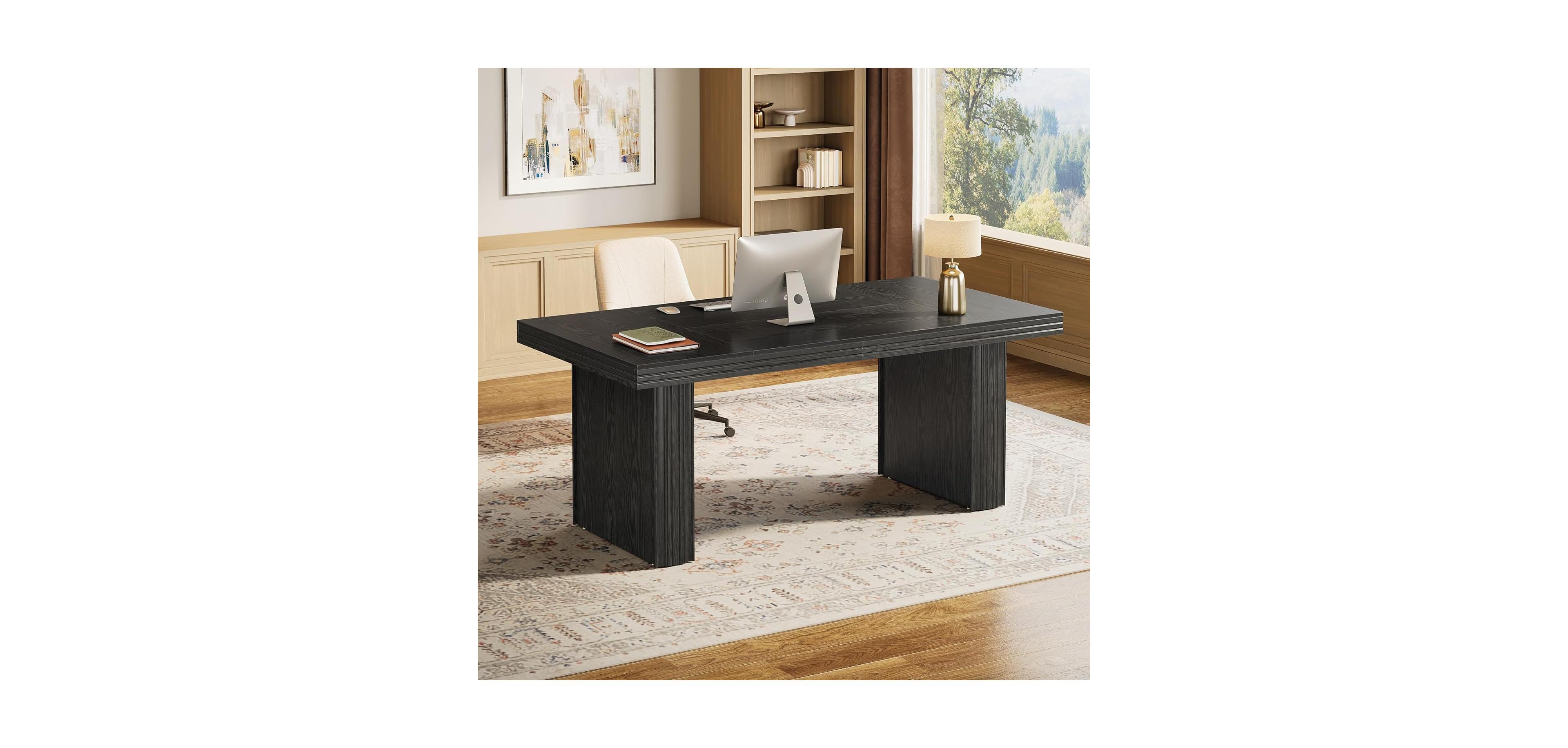 Tribesigns 63" Executive Desk, Modern Office Desk with Thickened Desktop and Heavy-Duty Legs, Wood Writing Workstation Study Table