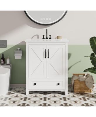  Vanity with Ceramic Sink Modern Bathroom Vanity with 2 Doors and 1 Storage Drawer Freestanding Bathroom Cabinet with Modern Design