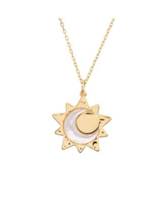 Eclipse Charm MOP Pendant Necklace in 14k Gold Finish